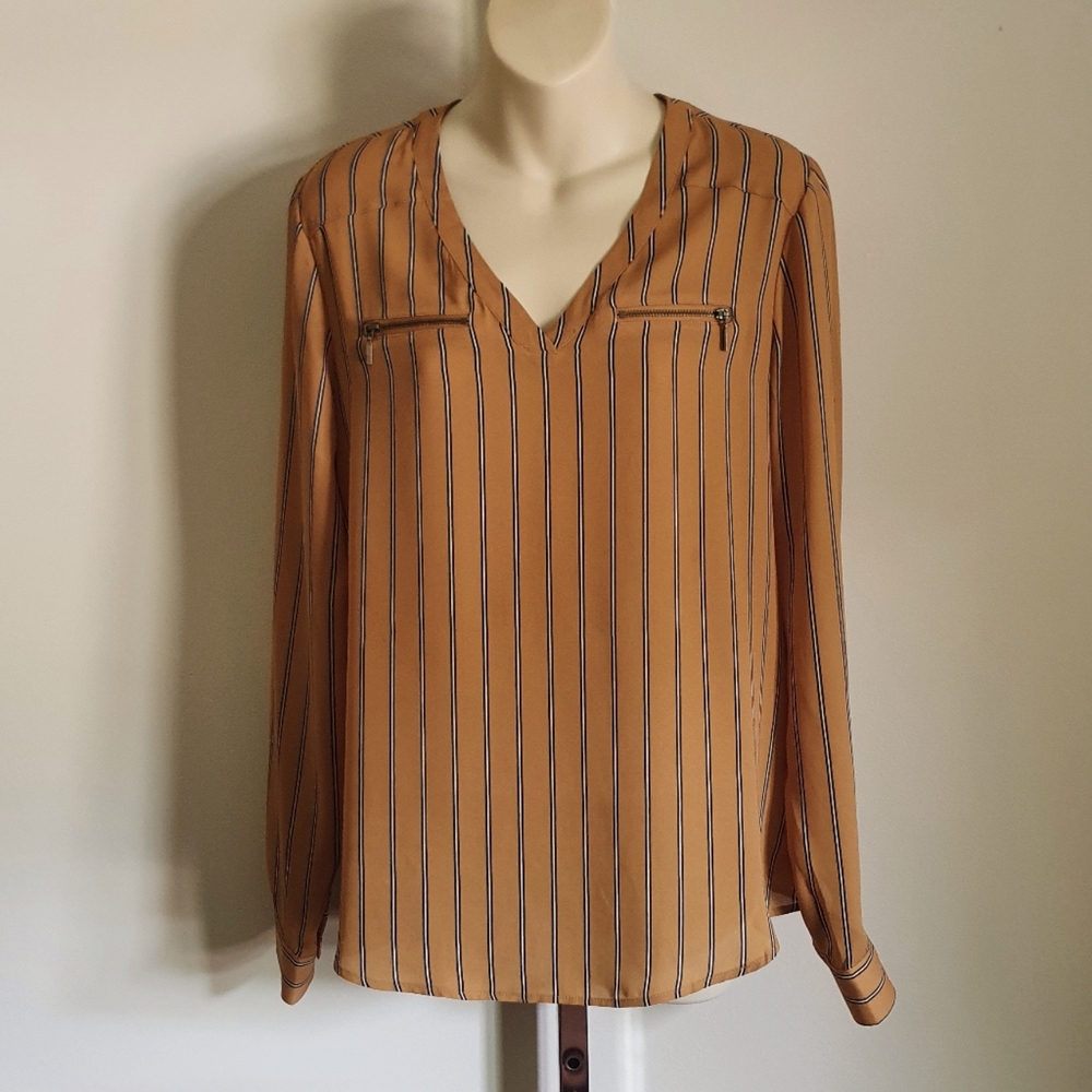 Mustard faux zip pocket blouse